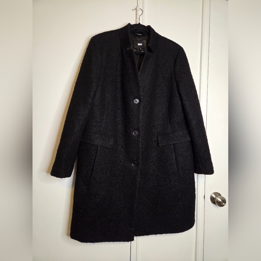 DKNY Women's Elegant Charcoal Pea Coat